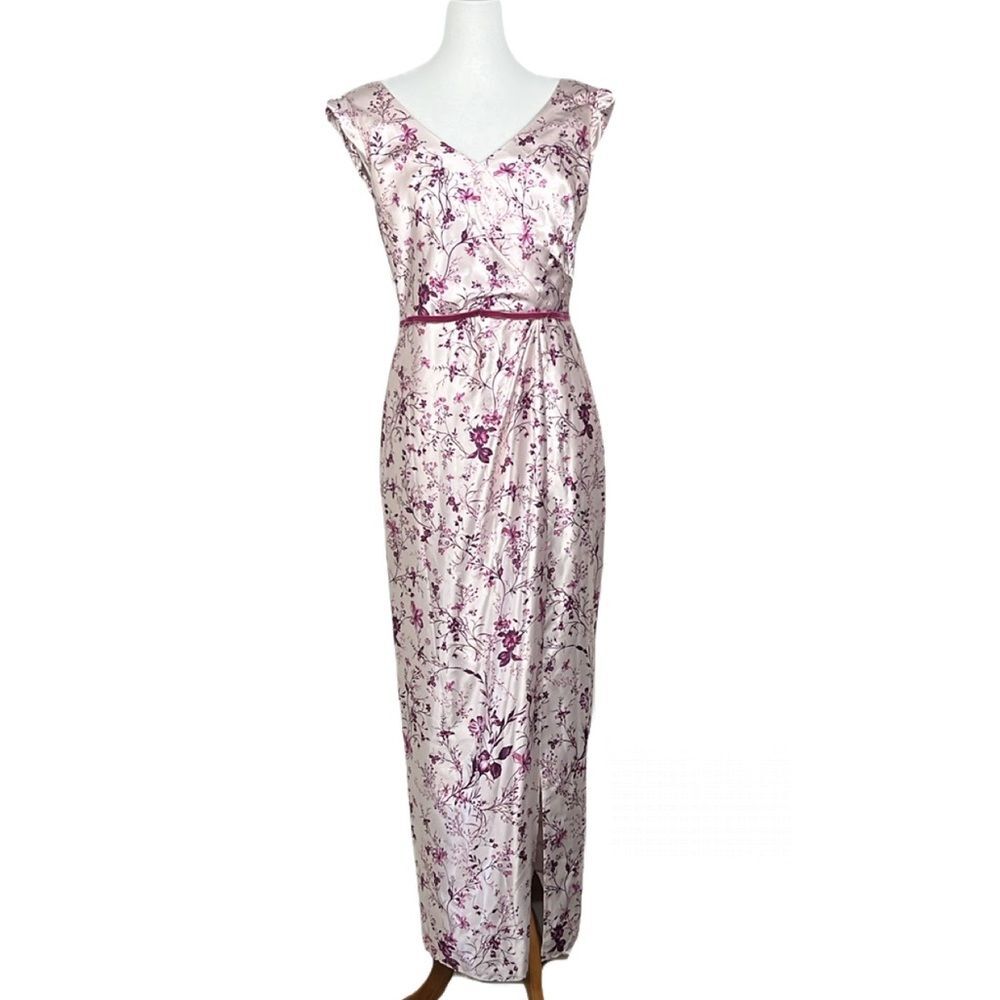 Marchesa Notte Floral Satin Gown Dress Sz 4 Formal Wedding Cottage Velvet Trim
